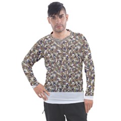 Nature Pattern T- Shirt Minimalist Leaf Line Art Illustration As A Seamless Surface Pattern Design ( Men s Pique Long Sleeve Tee