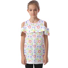 Pattern T- Shirt Corazones Coloridos T- Shirt Fold Over Open Sleeve Top