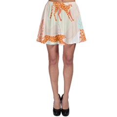 Pattern T- Shirt Hand Drawn Exotic Big Cat Cheetahs, Stretching, Running, Sitting And Walking On Abs Skater Skirt