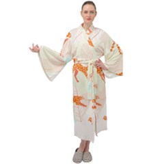 Pattern T- Shirt Hand Drawn Exotic Big Cat Cheetahs, Stretching, Running, Sitting And Walking On Abs Maxi Velour Kimono