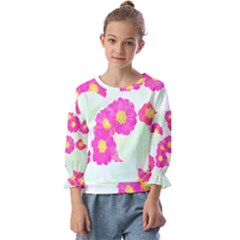 Primrose T- Shirt Pink Primula Primrose Flower Design T- Shirt Kids  Cuff Sleeve Top