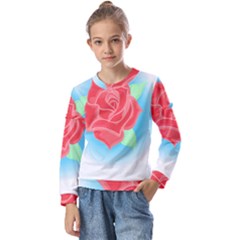 Rose T- Shirt Neotraditional Rose T- Shirt Kids  Long Sleeve Tee With Frill 