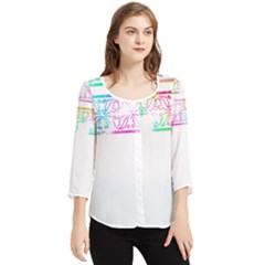 Silhouette Design T- Shirt Vintage Leaves Silhouette Design Border Pastel Colours T- Shirt Chiffon Quarter Sleeve Blouse