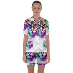 Tiger Face T- Shirttiger T- Shirt (2) Satin Short Sleeve Pajamas Set