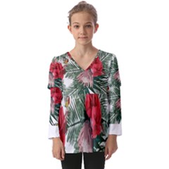 Tropical T- Shirt Tropical Handsome Flourishing T- Shirt Kids  V Neck Casual Top