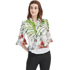 Tropical T- Shirt Tropical Handsome Preforation T- Shirt Loose Horn Sleeve Chiffon Blouse