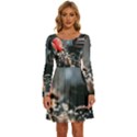 Chocolate dark Long Sleeve Wide Neck Velour Dress View1