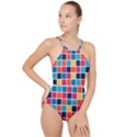 Square Plaid Checkered Pattern High Neck One Piece Swimsuit View1