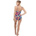 Square Plaid Checkered Pattern High Neck One Piece Swimsuit View2