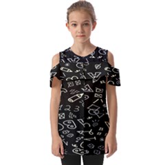 Background Graphic Abstract Pattern Fold Over Open Sleeve Top