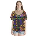 Background Graphic V-Neck Flutter Sleeve Top View1