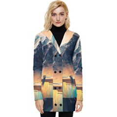 Abstract Color Colorful Mountain Ocean Sea Button Up Hooded Coat 