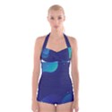 Abstract Blue Texture Space Boyleg Halter Swimsuit  View1