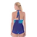 Abstract Blue Texture Space Boyleg Halter Swimsuit  View2