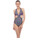 Kaleidoscope Geometric Circles Mandala Pattern Halter Front Plunge Swimsuit View1
