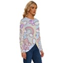 Pusheen Carebears Bears Cat Colorful Cute Pastel Pattern Long Sleeve Crew Neck Pullover Top View3