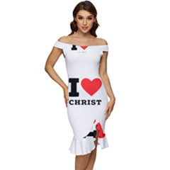 I Love Christ Off Shoulder Ruffle Split Hem Bodycon Dress