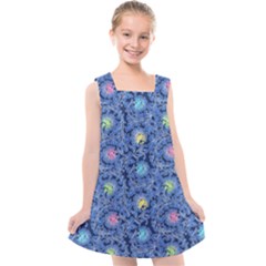 Floral Asia Seamless Pattern Blue Kids  Cross Back Dress