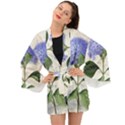 Blue Hydrangea Flower Painting Vintage Shabby Chic Dragonflies Long Sleeve Kimono View1