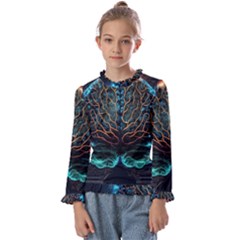 Brain Mind Technology Circuit Board Layout Patterns Kids  Frill Detail Tee