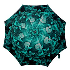 Turquoise Flower Background Hook Handle Umbrellas (large) by artworkshop