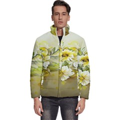 Watercolor Yellow And-white Flower Background Men s Puffer Bubble Jacket Coat