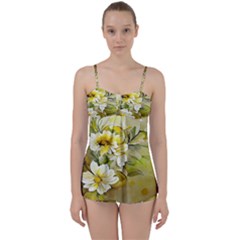 Watercolor Yellow And-white Flower Background Babydoll Tankini Set by artworkshop