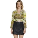 Watercolor Yellow And-white Flower Background Long Sleeve Tie Back Satin Wrap Top View1