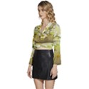 Watercolor Yellow And-white Flower Background Long Sleeve Tie Back Satin Wrap Top View2