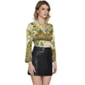 Watercolor Yellow And-white Flower Background Long Sleeve Tie Back Satin Wrap Top View3