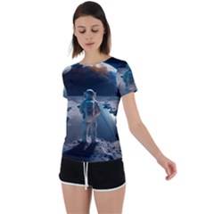 Ai Generated Space Astronaut Universe Moon Earth Back Circle Cutout Sports Tee