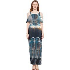 Ai Generated Space Astronaut Universe Moon Earth Draped Sleeveless Chiffon Jumpsuit