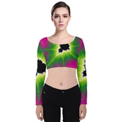 Fractal Art Math Abstract Artwork Pink Magenta Velvet Long Sleeve Crop Top