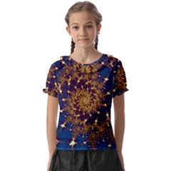 Fractal Spiral Art Pattern Blue Design Kids  Frill Chiffon Blouse