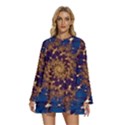 Fractal Spiral Art Pattern Blue Design Round Neck Long Sleeve Bohemian Style Chiffon Mini Dress View1