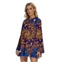 Fractal Spiral Art Pattern Blue Design Round Neck Long Sleeve Bohemian Style Chiffon Mini Dress View2