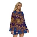 Fractal Spiral Art Pattern Blue Design Round Neck Long Sleeve Bohemian Style Chiffon Mini Dress View3