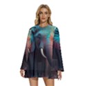 Ai Generated Elephant Tusks Trunk Wildlife Africa Round Neck Long Sleeve Bohemian Style Chiffon Mini Dress View1