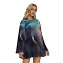 Ai Generated Elephant Tusks Trunk Wildlife Africa Round Neck Long Sleeve Bohemian Style Chiffon Mini Dress View3
