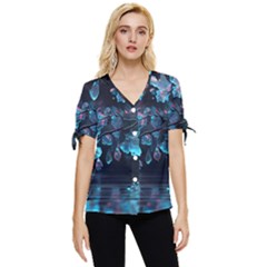 Ai Generated Cherry Blossom Bow Sleeve Button Up Top