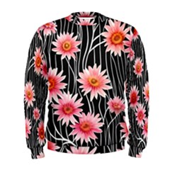 Botanical Black Pink Flowers Pattern Men s Sweatshirt by GardenOfOphir