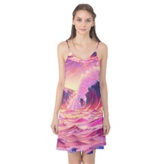 Ai Generated Waves Ocean Sea Tsunami Nautical Red Yellow Camis Nightgown  by Ravend