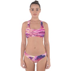 Ai Generated Waves Ocean Sea Tsunami Nautical Red Yellow Cross Back Hipster Bikini Set