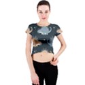 Dino Art Pattern Design Wallpaper Background Crew Neck Crop Top View1