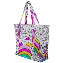 Rainbow Fun Cute Minimal Doodle Drawing Art Zip Up Canvas Bag by Ravend