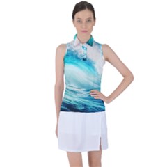 Tsunami Waves Ocean Sea Nautical Nature Water Nature Women s Sleeveless Polo Tee