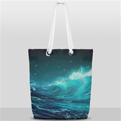 Tsunami Waves Ocean Sea Nautical Nature Water Full Print Rope Handle Tote (small)