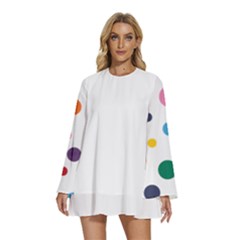 Polka Dot Round Neck Long Sleeve Bohemian Style Chiffon Mini Dress by 8989