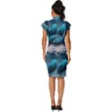 Tsunami Waves Ocean Sea Water Rough Seas Vintage Frill Sleeve V-Neck Bodycon Dress View4