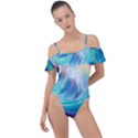 Waves Ocean Sea Tsunami Nautical Nature Water Frill Detail One Piece Swimsuit View1